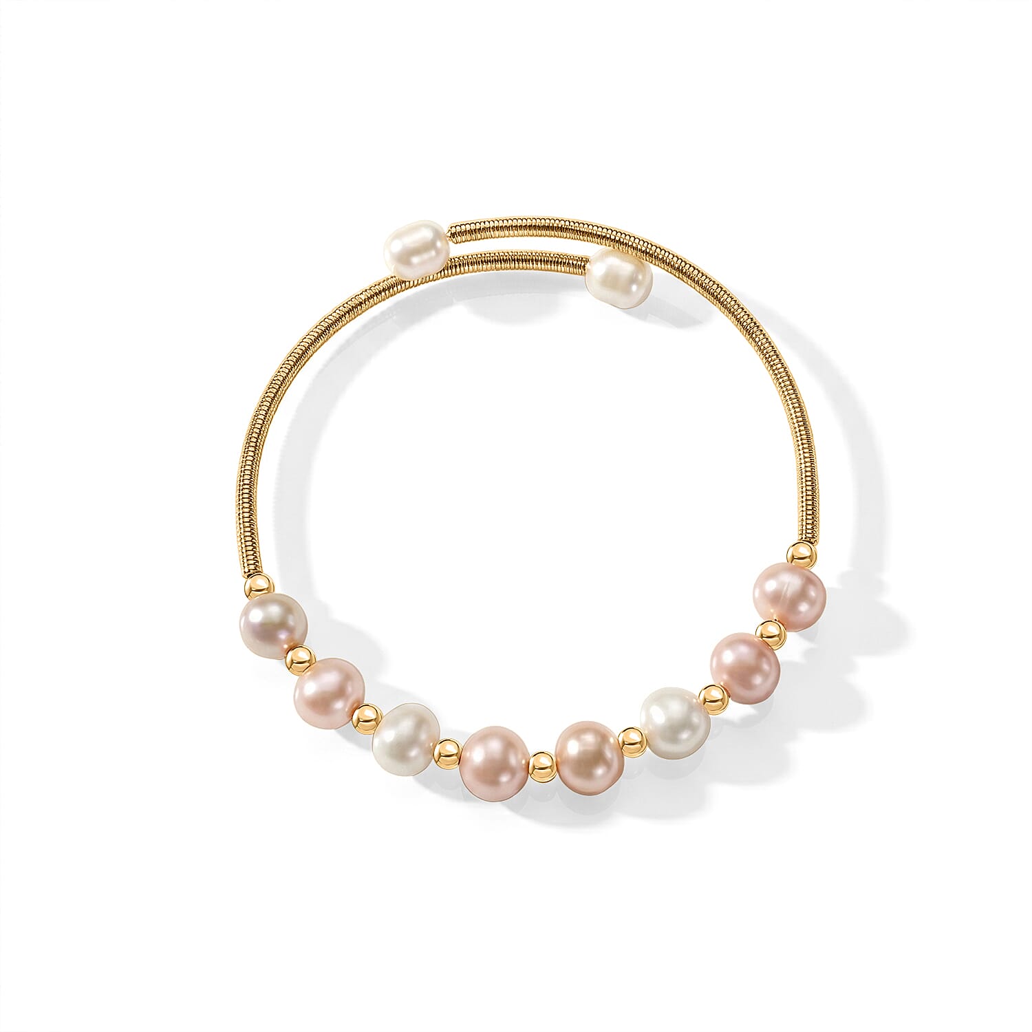 Multi Freshwater Cultured Pearl Cuff Beaded Bracelet in Silvertone (Adjustable)