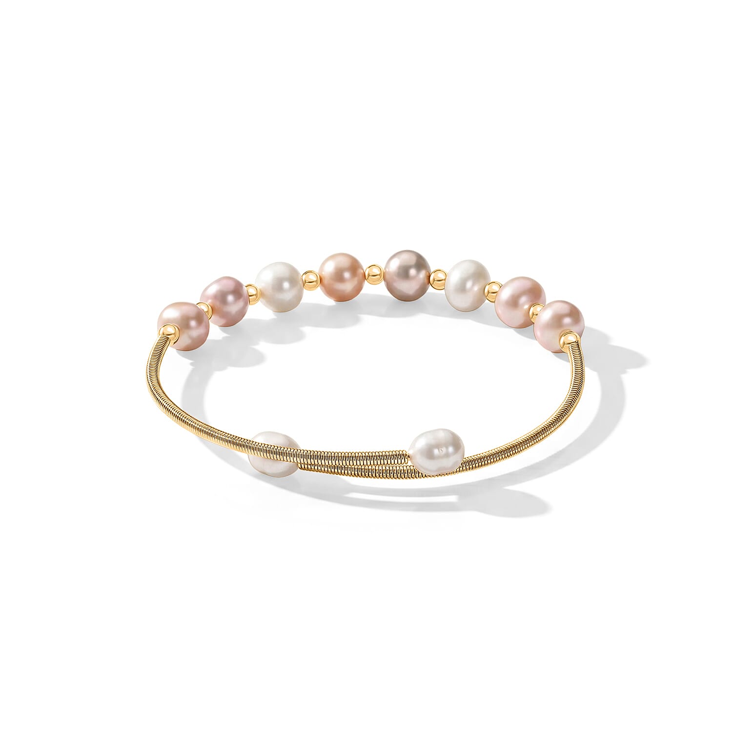 Multi Freshwater Cultured Pearl Cuff Beaded Bracelet in Silvertone (Adjustable)
