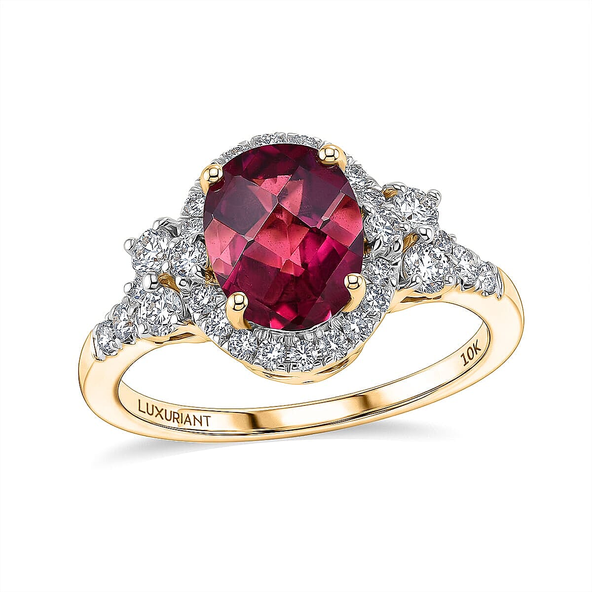 Certified and Appraised AAA Usambara Color Change Garnet and Luxuriant Lab Grown Diamond G-H SI 3.01 ctw Heart Ring in 10K Yellow Gold (Size 5.0)