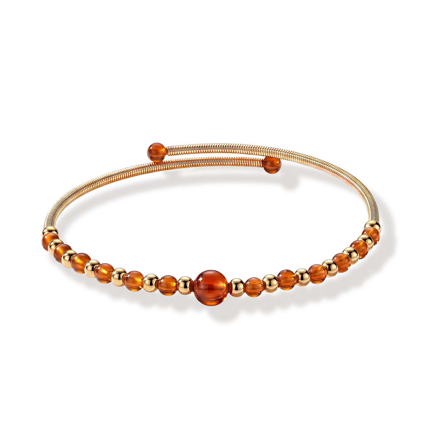 Hessonite Garnet 5.00 ctw Cuff Beaded Bracelet in Goldtone (Adjustable)