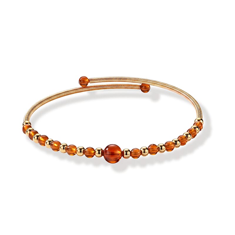 Hessonite Garnet 5.00 ctw Cuff Beaded Bracelet in Goldtone (Adjustable)