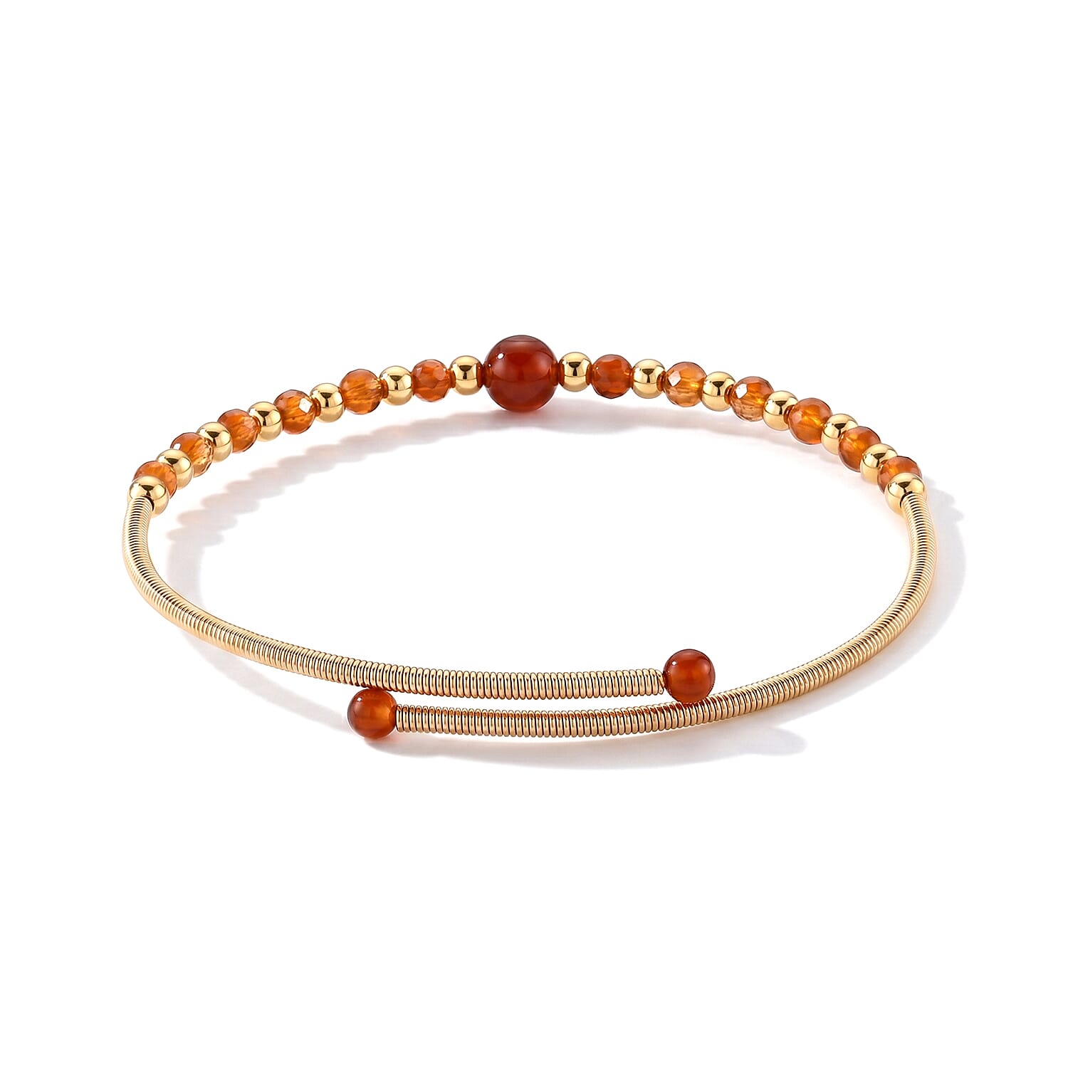 Hessonite Garnet 5.00 ctw Cuff Beaded Bracelet in Goldtone (Adjustable)