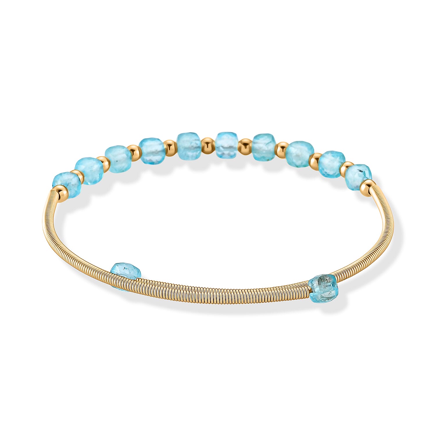 Blue Topaz 6.00 ctw Cuff Beaded Bracelet in Goldtone (Adjustable)
