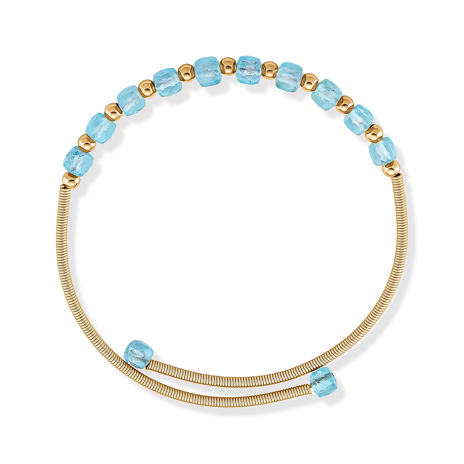 Blue Topaz 6.00 ctw Cuff Beaded Bracelet in Goldtone (Adjustable)