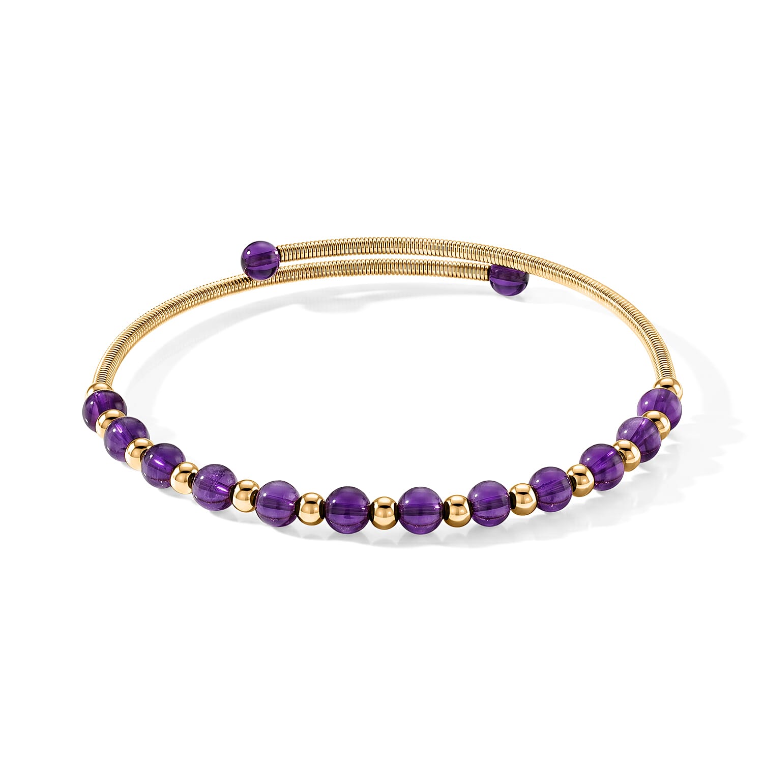 Amethyst 6.00 ctw Cuff Beaded Bracelet in Goldtone (Adjustable)