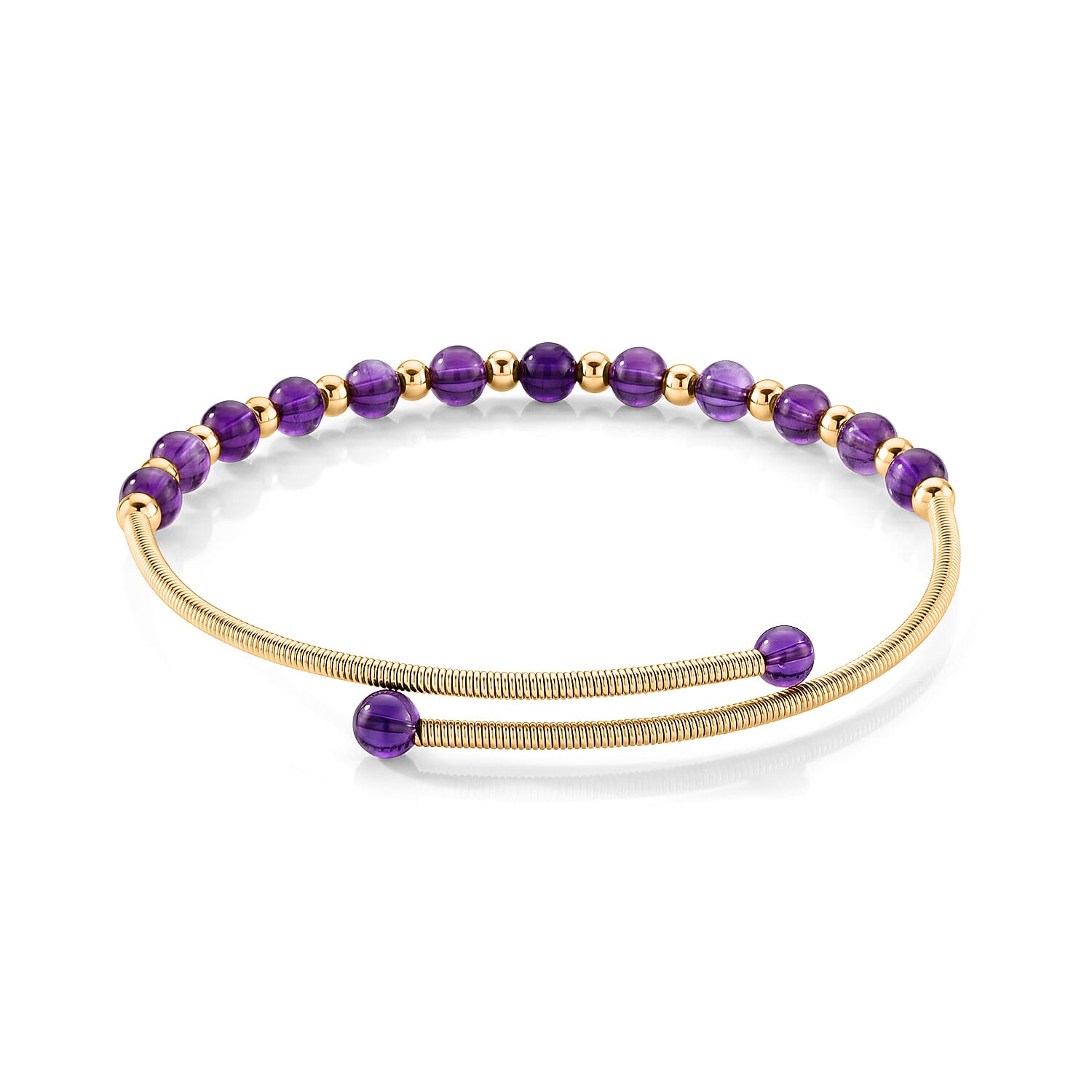 Amethyst 6.00 ctw Cuff Beaded Bracelet in Goldtone (Adjustable)