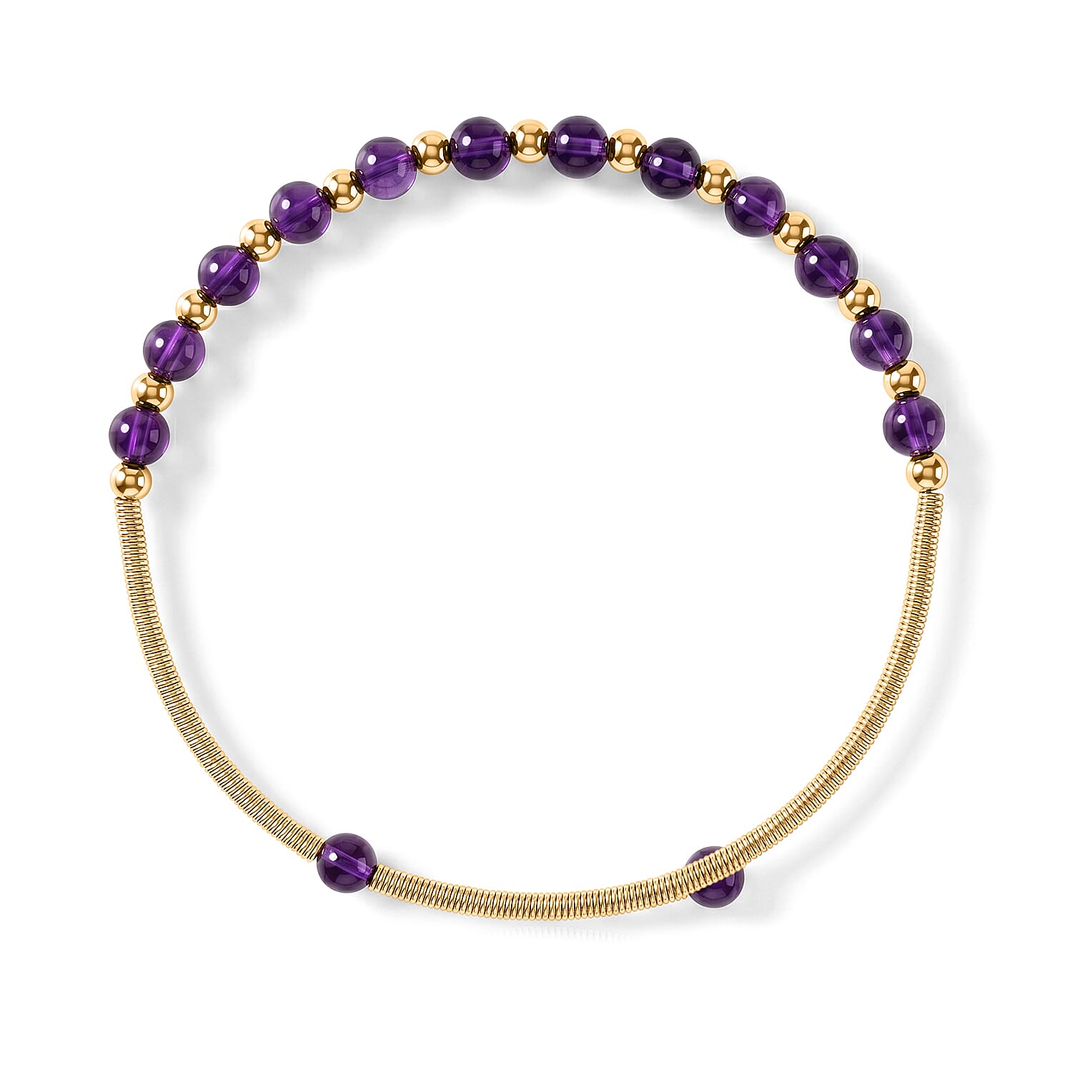 Amethyst 6.00 ctw Cuff Beaded Bracelet in Goldtone (Adjustable)