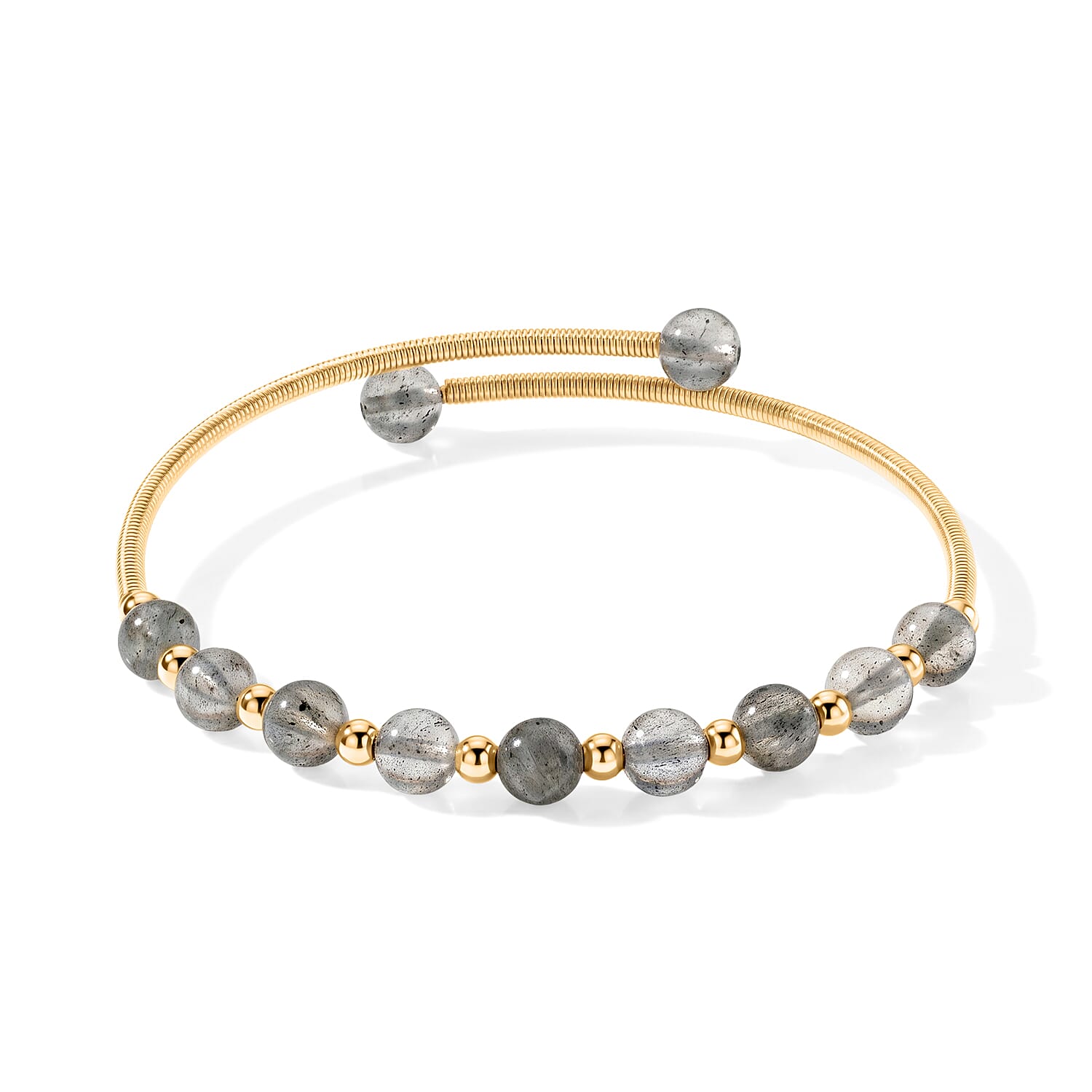 Grey Moonstone 6.00 ctw Cuff Beaded Bracelet in Goldtone (Adjustable)