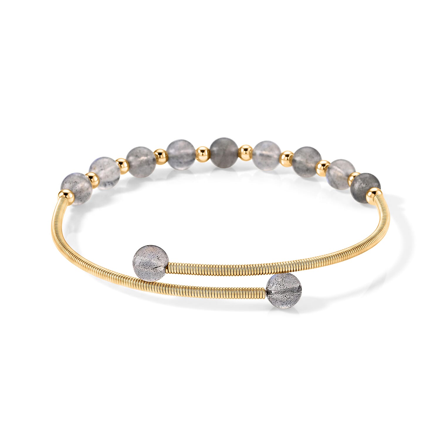 Grey Moonstone 6.00 ctw Cuff Beaded Bracelet in Goldtone (Adjustable)