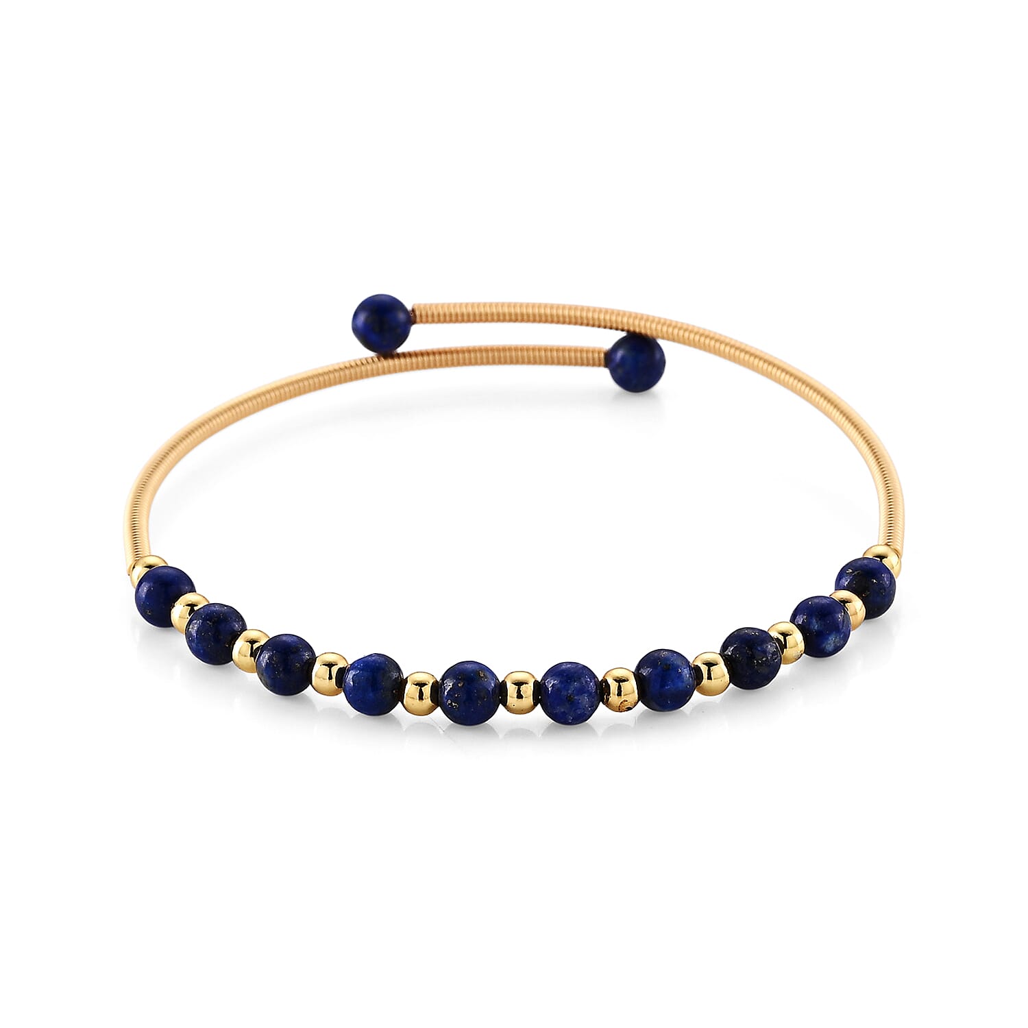 Lapis Lazuli 6.00 ctw Cuff Beaded Bracelet in Goldtone (Adjustable)