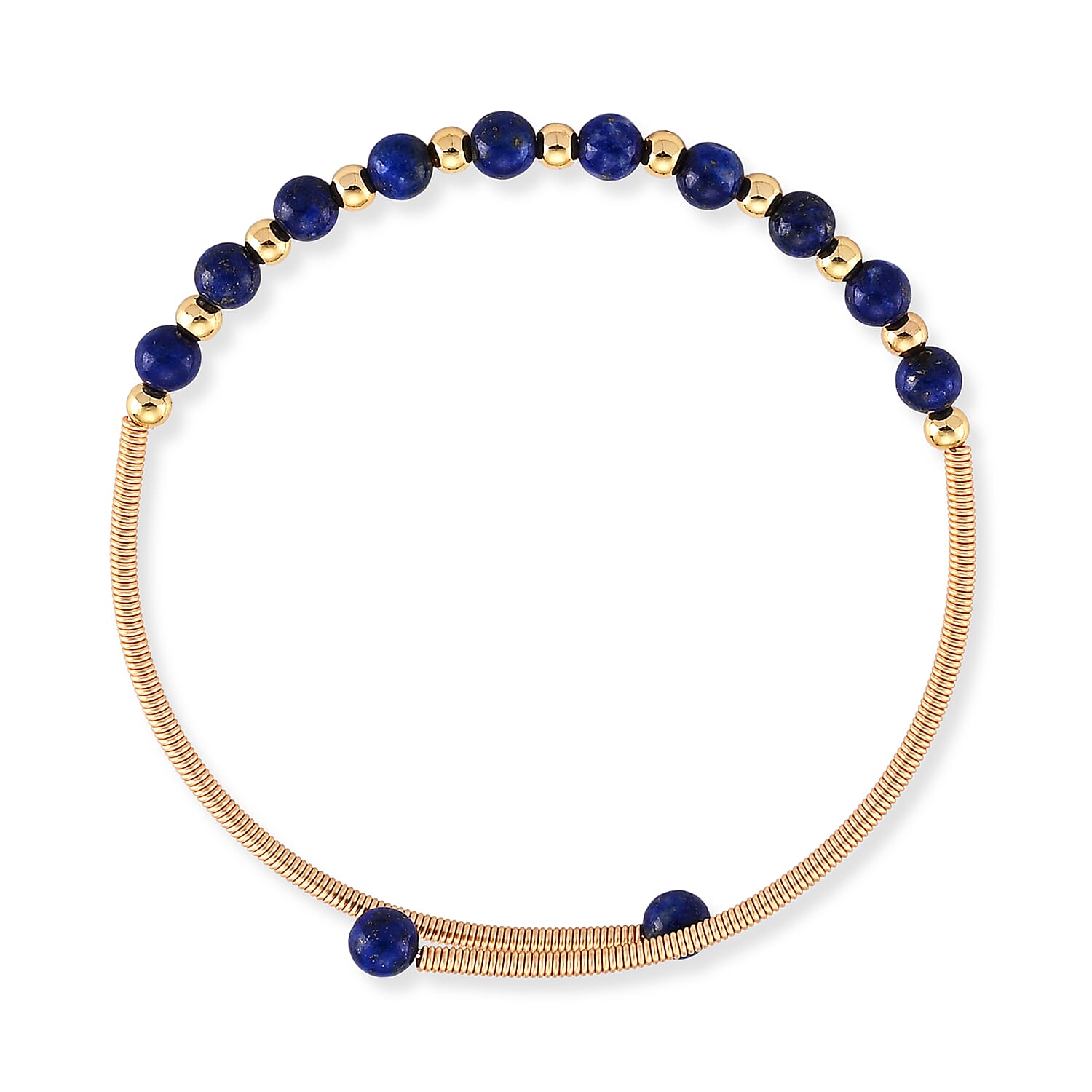 Lapis Lazuli 6.00 ctw Cuff Beaded Bracelet in Goldtone (Adjustable)