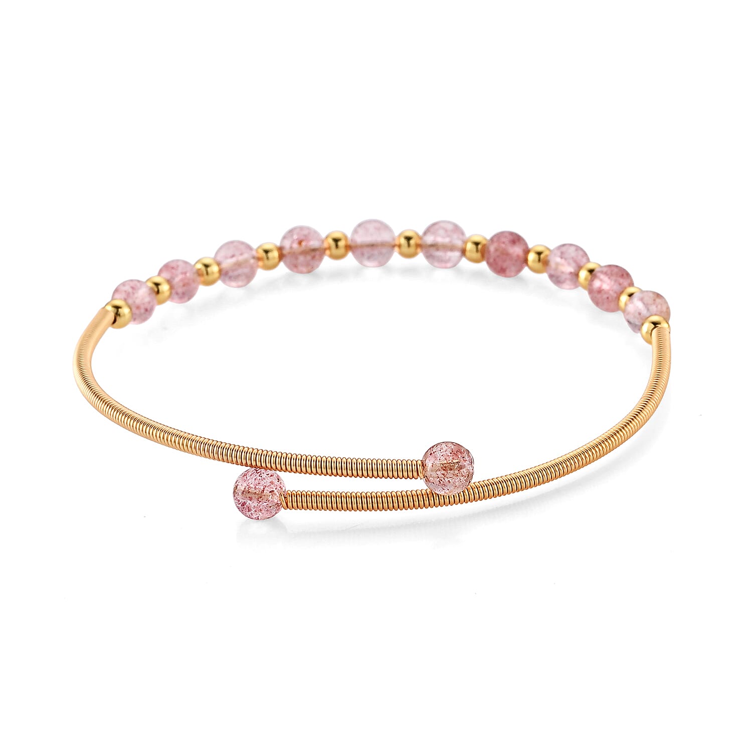 Strawberry Quartz 6.00 ctw Cuff Beaded Bracelet in Goldtone (Adjustable)