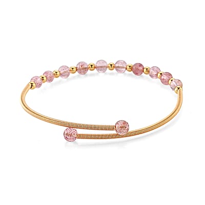 Strawberry Quartz 6.00 ctw Cuff Beaded Bracelet in Goldtone (Adjustable)