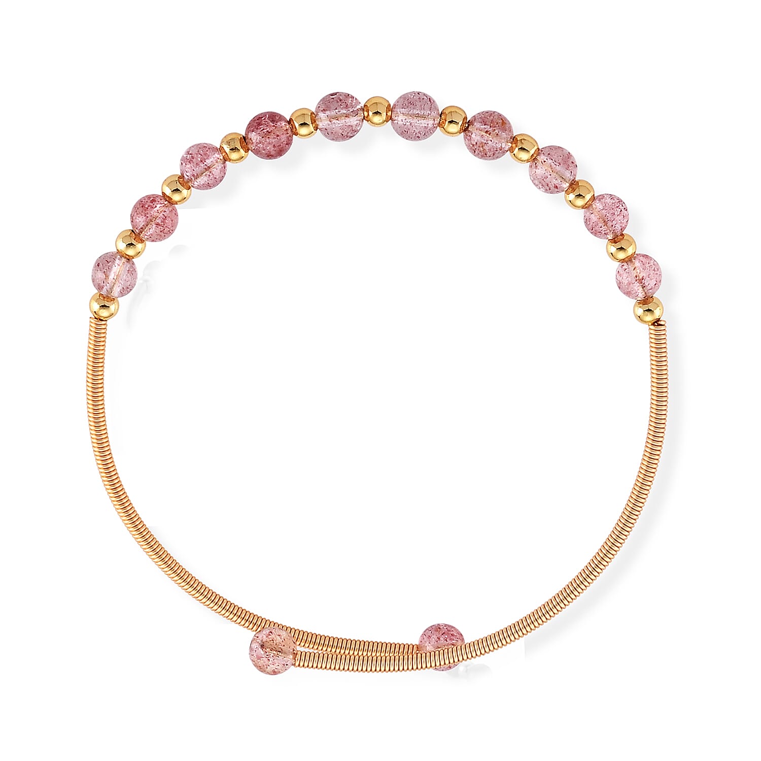 Strawberry Quartz 6.00 ctw Cuff Beaded Bracelet in Goldtone (Adjustable)