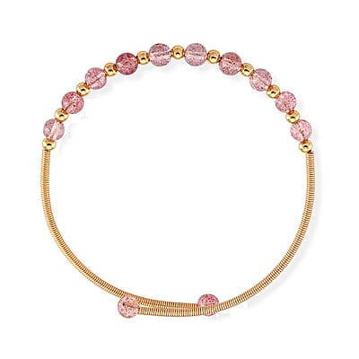 Strawberry Quartz 6.00 ctw Cuff Beaded Bracelet in Goldtone (Adjustable)
