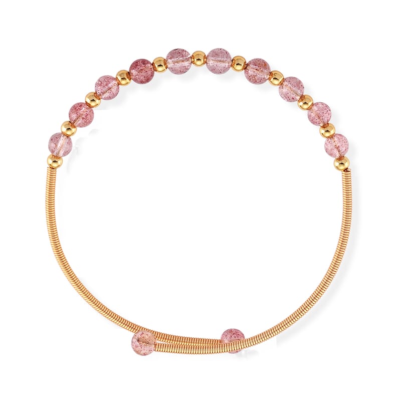 Strawberry Quartz 6.00 ctw Cuff Beaded Bracelet in Goldtone (Adjustable)