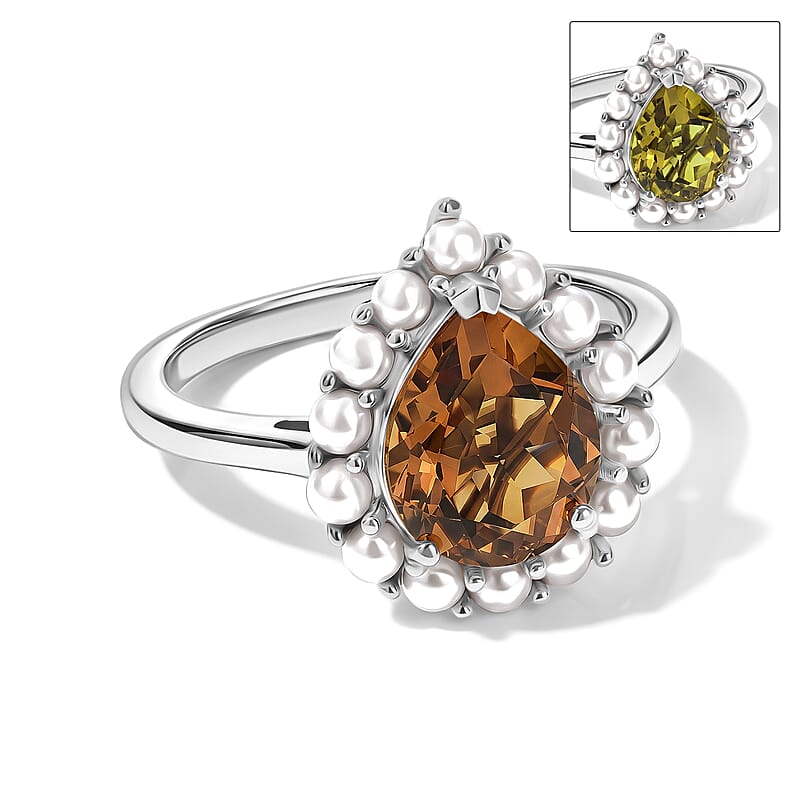 EverTrue Autumn Alexite and Freshwater Pearl 3.15 ctw Fire Bloom Ring in Platinum Bond (Size 6.0)