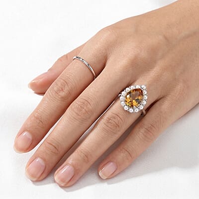 EverTrue Autumn Alexite and Freshwater Pearl 3.15 ctw Fire Bloom Ring in Platinum Bond (Size 6.0)