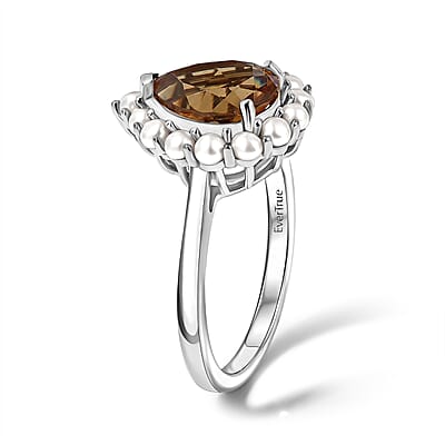 EverTrue Autumn Alexite and Freshwater Pearl 3.15 ctw Fire Bloom Ring in Platinum Bond (Size 6.0)