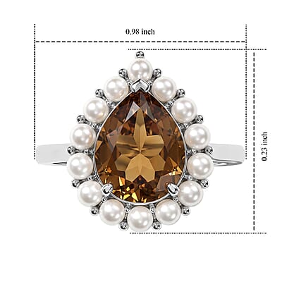 EverTrue Autumn Alexite and Freshwater Pearl 3.15 ctw Fire Bloom Ring in Platinum Bond (Size 6.0)