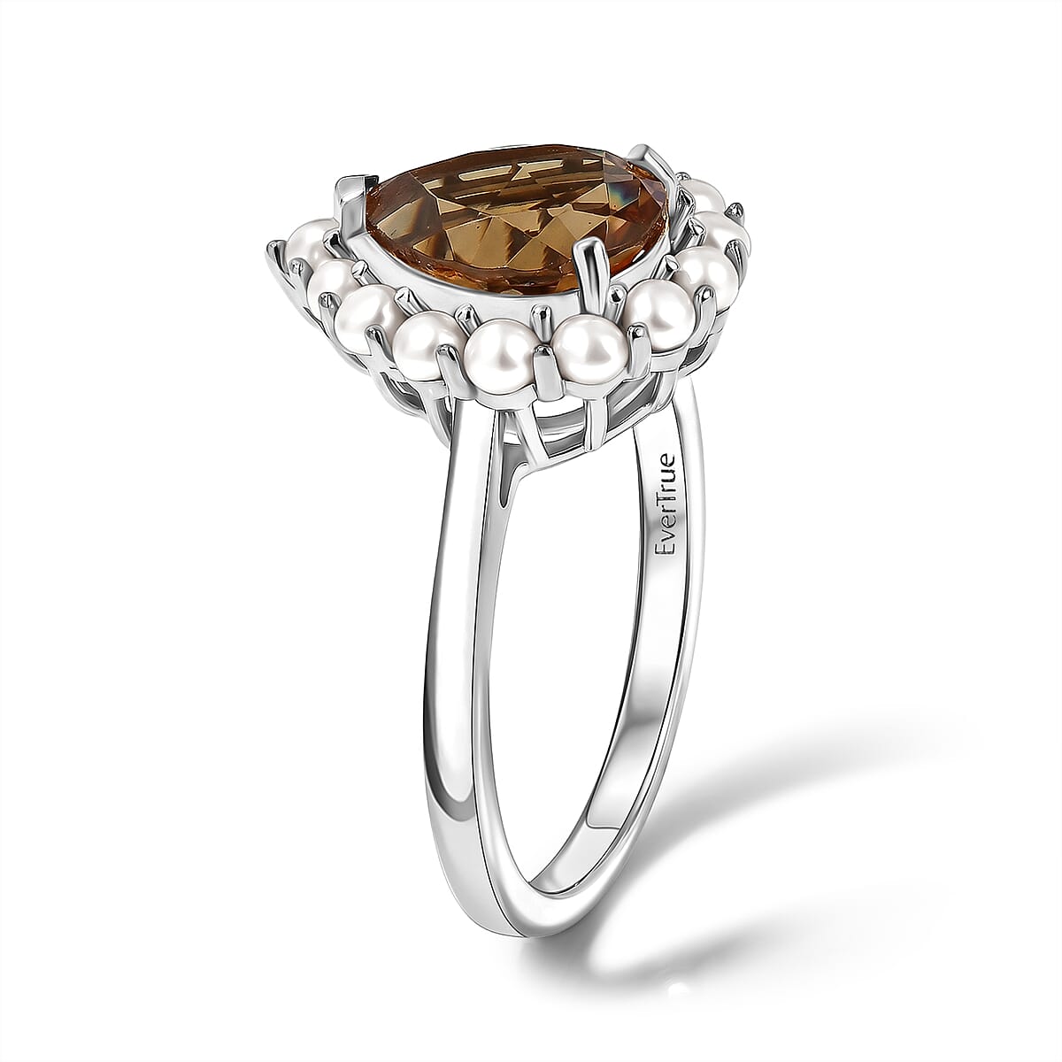 EverTrue Autumn Alexite and Freshwater Pearl 3.15 ctw Fire Bloom Ring in Platinum Bond (Size 7.0) (Ships in 5-7 Days) image number 3