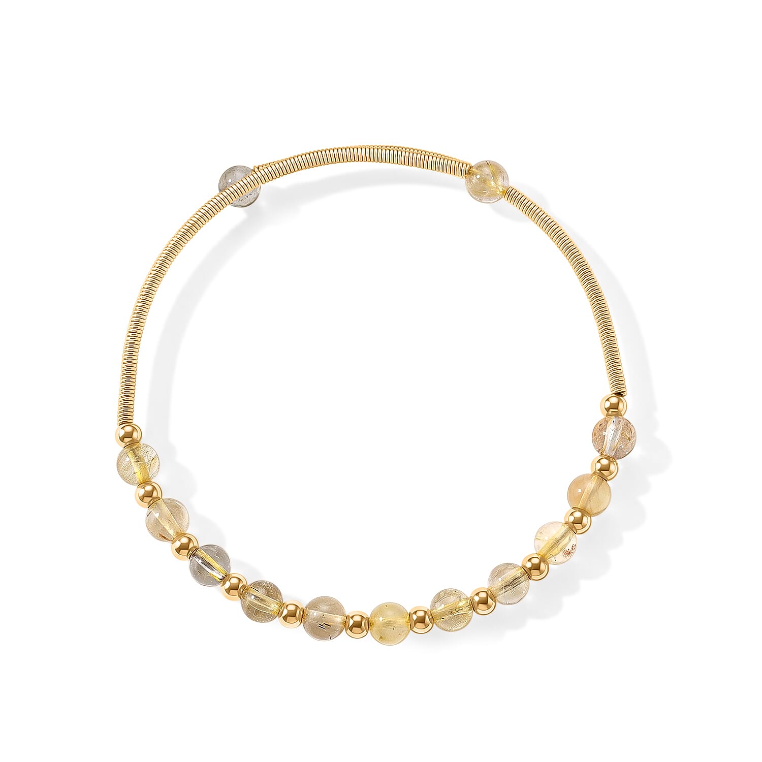Golden Rutilated Quartz 6.00 ctw Cuff Beaded Bracelet in Goldtone (Adjustable)