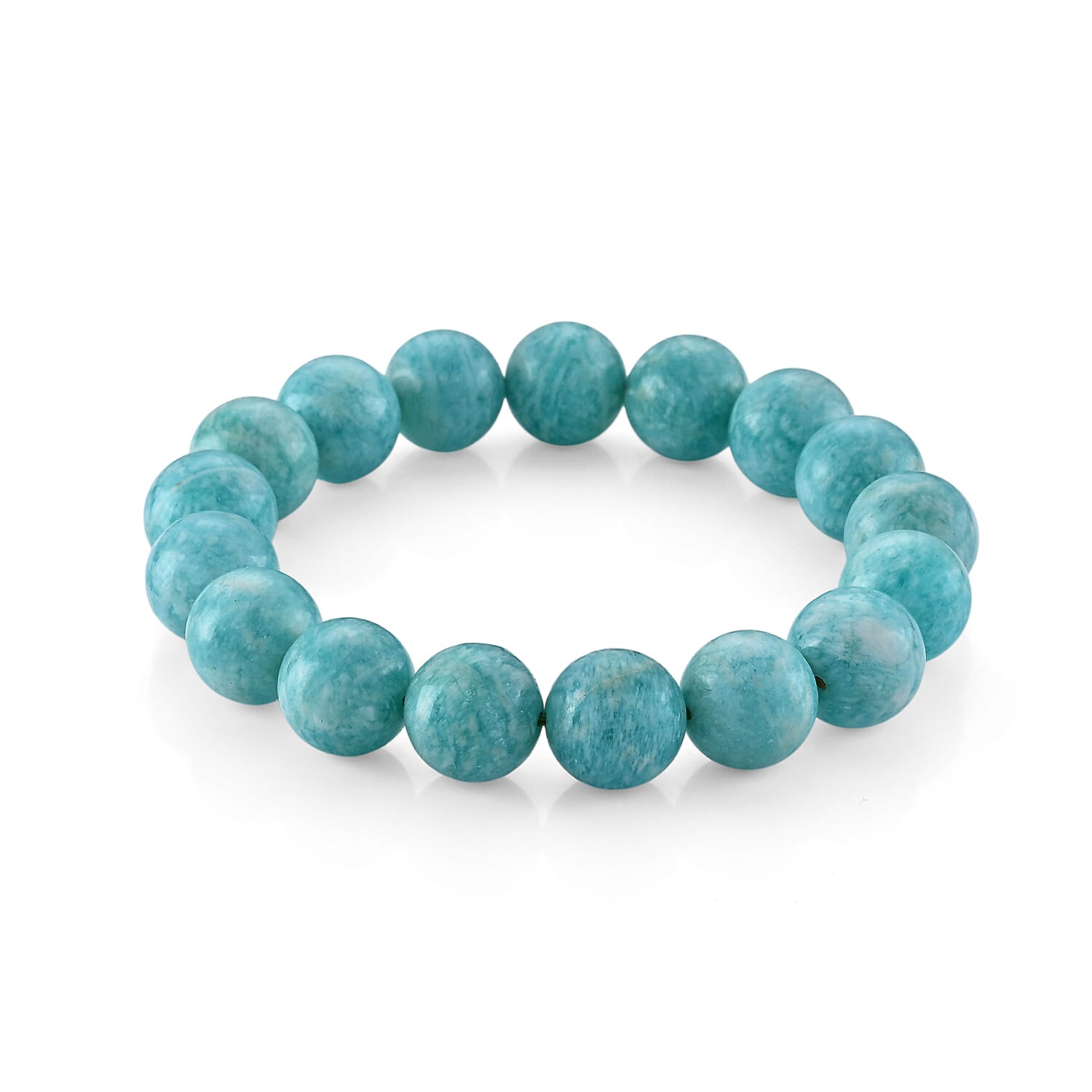 Amazonite 170.00 ctw Beaded Stretch Bracelet in Silvertone
