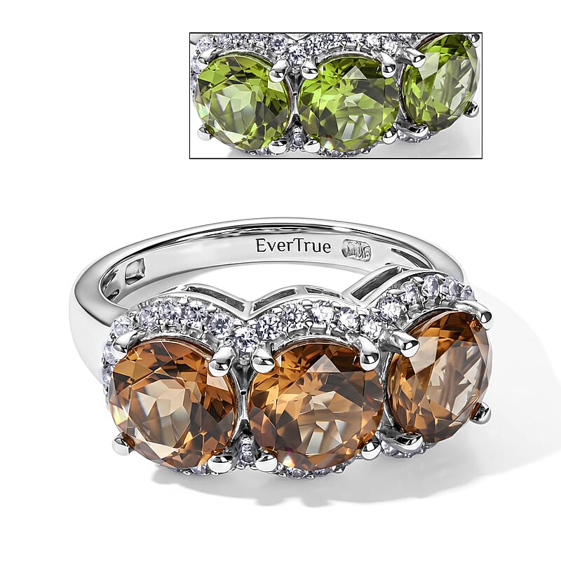EverTrue Autumn Alexite and White Zircon 4.50 ctw Autumn Royale Trio Ring in Platinum Bond (Size 5.0)