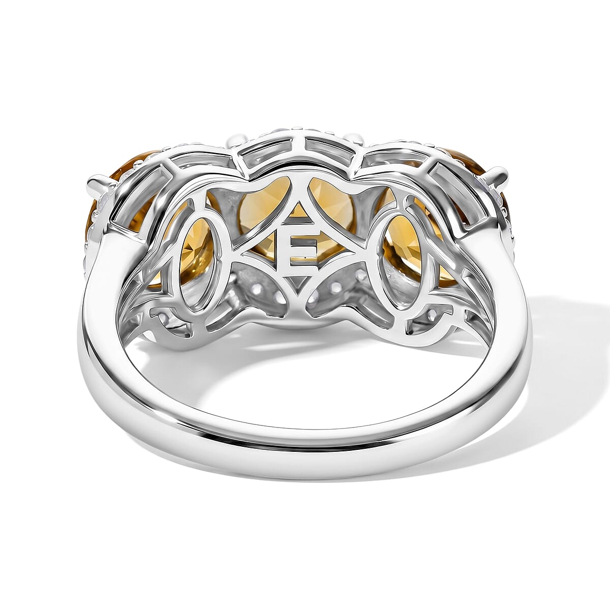 EverTrue Autumn Alexite and White Zircon 4.50 ctw Autumn Royale Trio Ring in Platinum Bond (Size 9.0) (Ships in 5-7 Days) image number 4