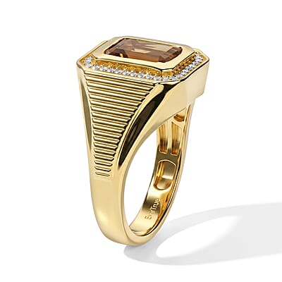 EverTrue Autumn Alexite and White Zircon 3.60 ctw Men's Ring in 18K YG Plated (Size 10.0)
