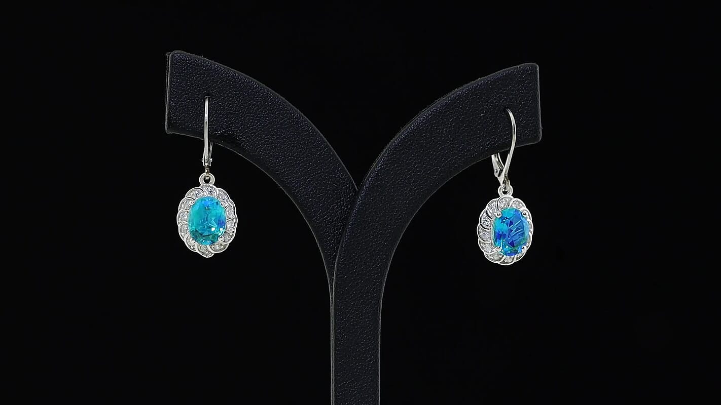 EverTrue Peacock Quartz, White Zircon Peacock Empress Earrings in Platinum Bond 4.00 ctw