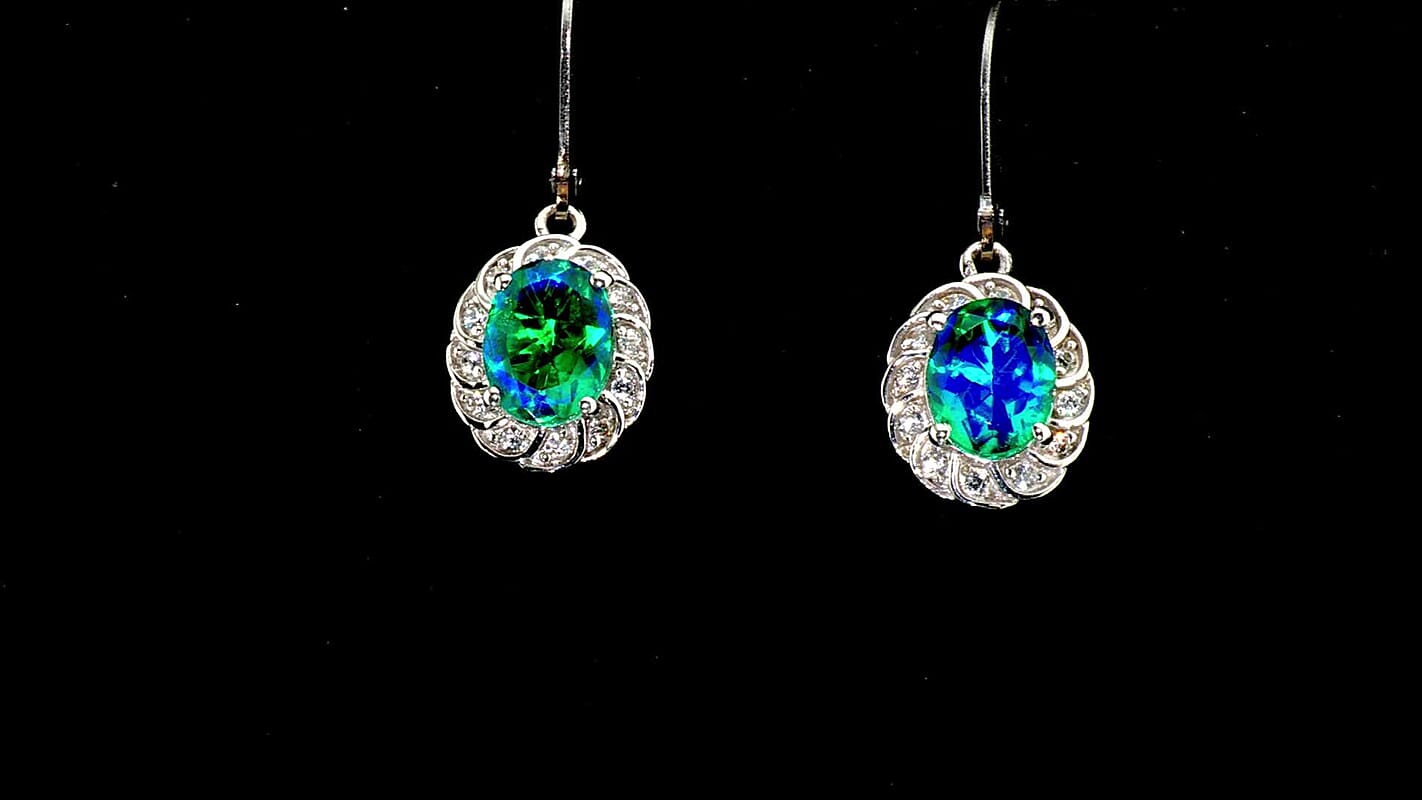 EverTrue Peacock Quartz, White Zircon Peacock Empress Earrings in Platinum Bond 4.00 ctw