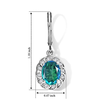 EverTrue Peacock Quartz (Triplet) and White Zircon 4.00 ctw Peacock Empress Earrings in Platinum Bond