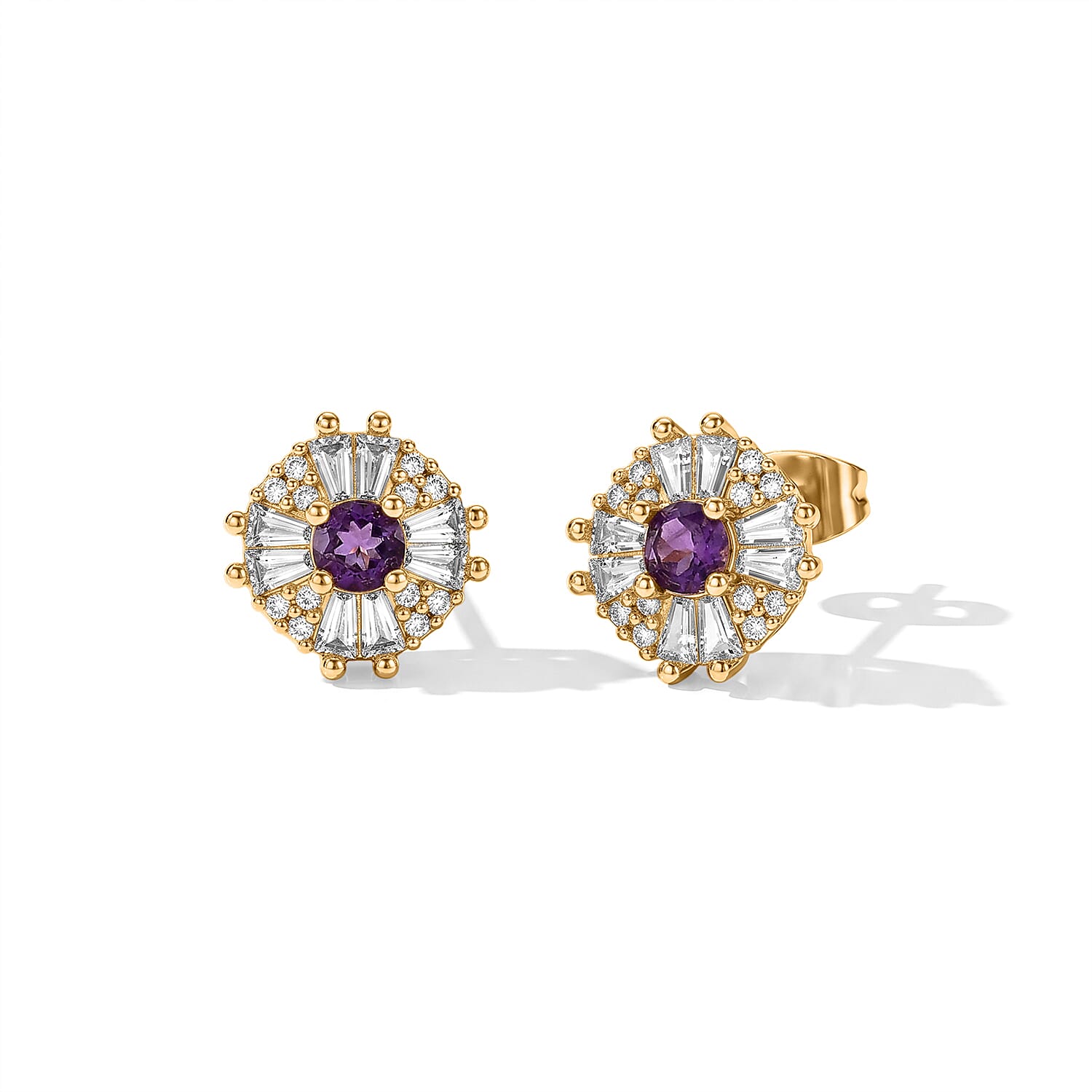 Amethyst and Simulated Diamond 10.00 ctw Earrings in Goldtone