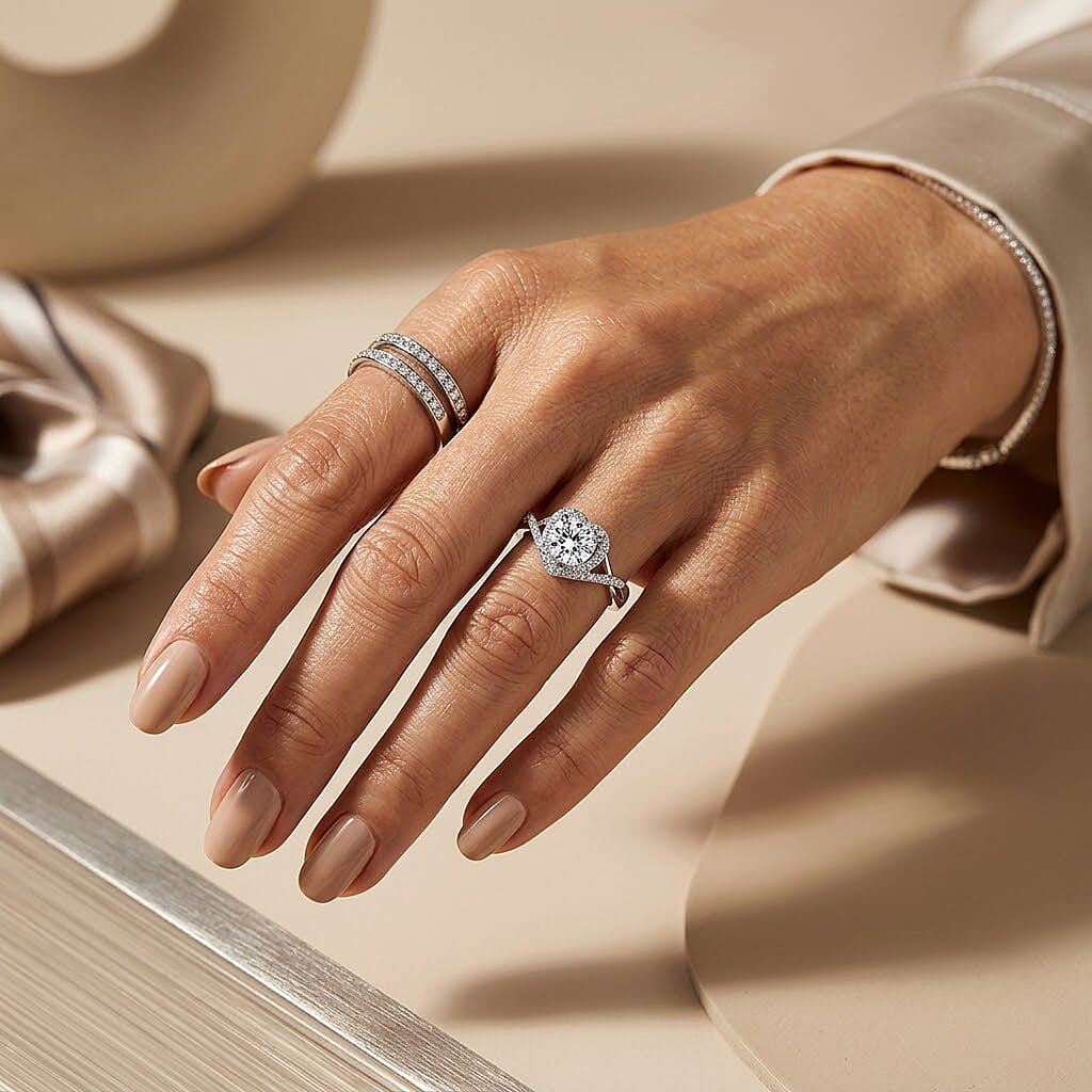 White Moissanite 5.00 ctw Ring in Silvertone (Adjustable)