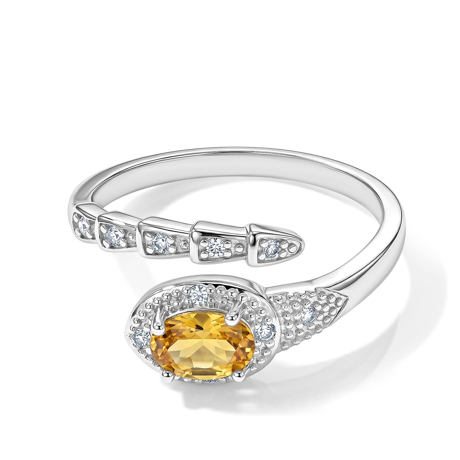 Citrine and Simulated Diamond 4.00 ctw Open Shank Ring in Silvertone (Adjustable)