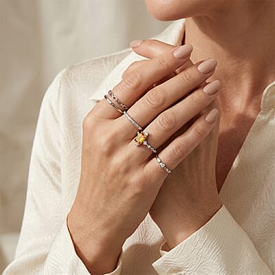 Citrine and Simulated Diamond 2.20 ctw Ring in Silvertone (Adjustable)