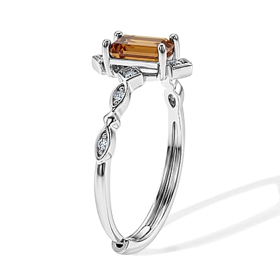 Citrine and Simulated Diamond 2.20 ctw Ring in Silvertone (Adjustable)