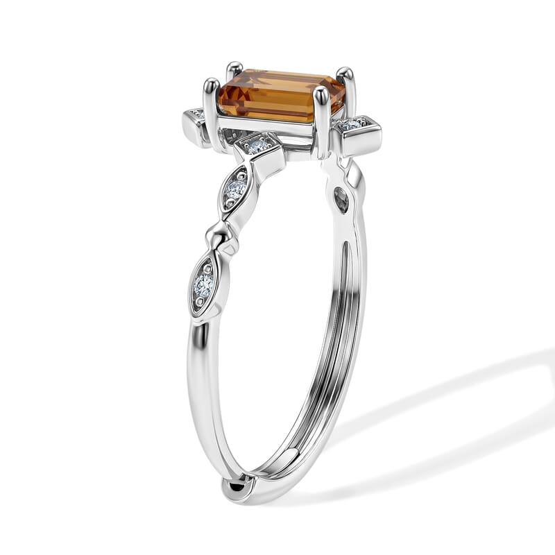 Citrine and Simulated Diamond 2.20 ctw Ring in Silvertone (Adjustable)
