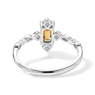 Citrine and Simulated Diamond 2.20 ctw Ring in Silvertone (Adjustable)
