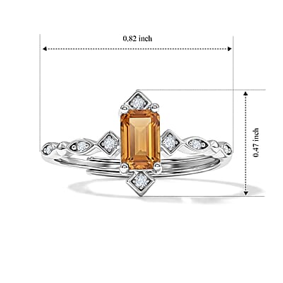Citrine and Simulated Diamond 2.20 ctw Ring in Silvertone (Adjustable)
