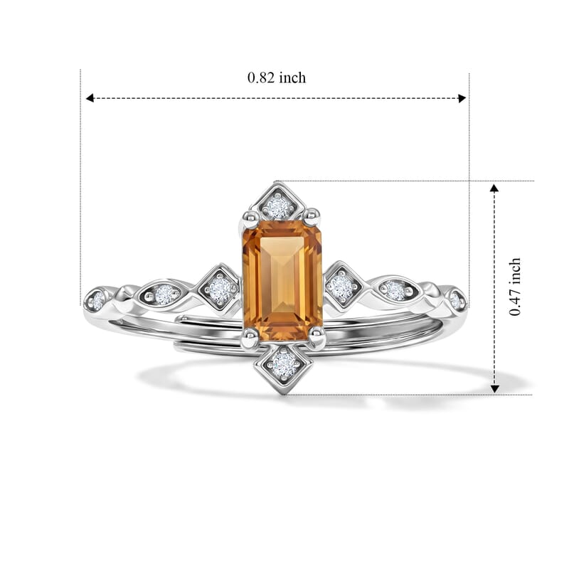 Citrine and Simulated Diamond 2.20 ctw Ring in Silvertone (Adjustable)