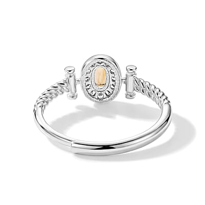 Citrine and Simulated Diamond 4.00 ctw Ring in Silvertone (Adjustable)