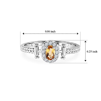 Citrine and Simulated Diamond 4.00 ctw Ring in Silvertone (Adjustable)