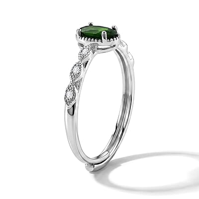 Diopside and Simulated Diamond 2.50 ctw Scalloped Shank Ring in Silvertone (Adjustable)