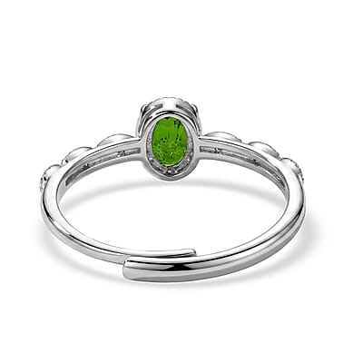 Diopside and Simulated Diamond 2.50 ctw Scalloped Shank Ring in Silvertone (Adjustable)