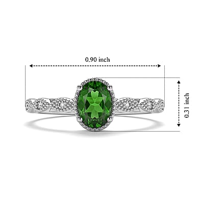 Diopside and Simulated Diamond 2.50 ctw Scalloped Shank Ring in Silvertone (Adjustable)