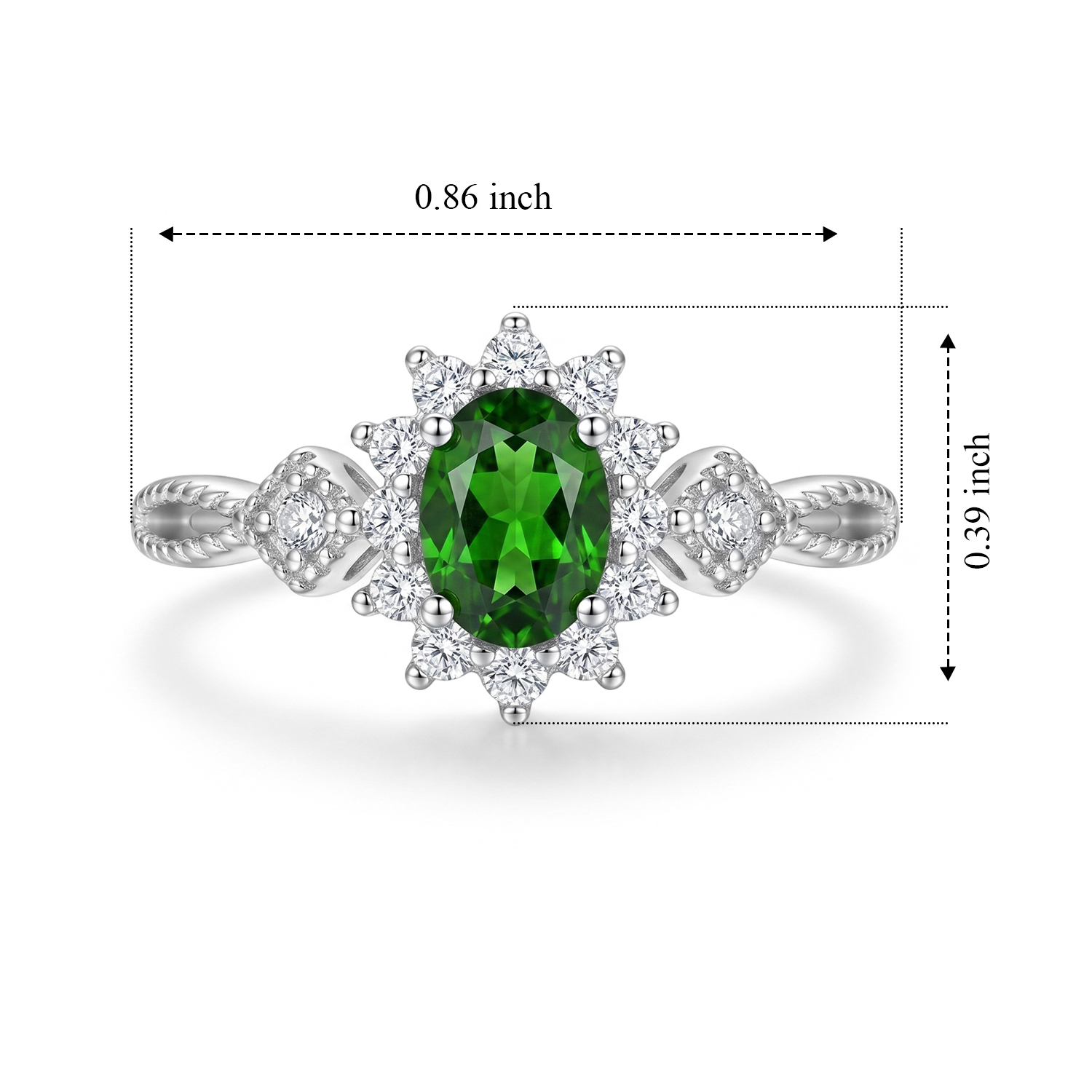 Diopside and Simulated Diamond 2.50 ctw Halo Ring in Silvertone (Adjustable)
