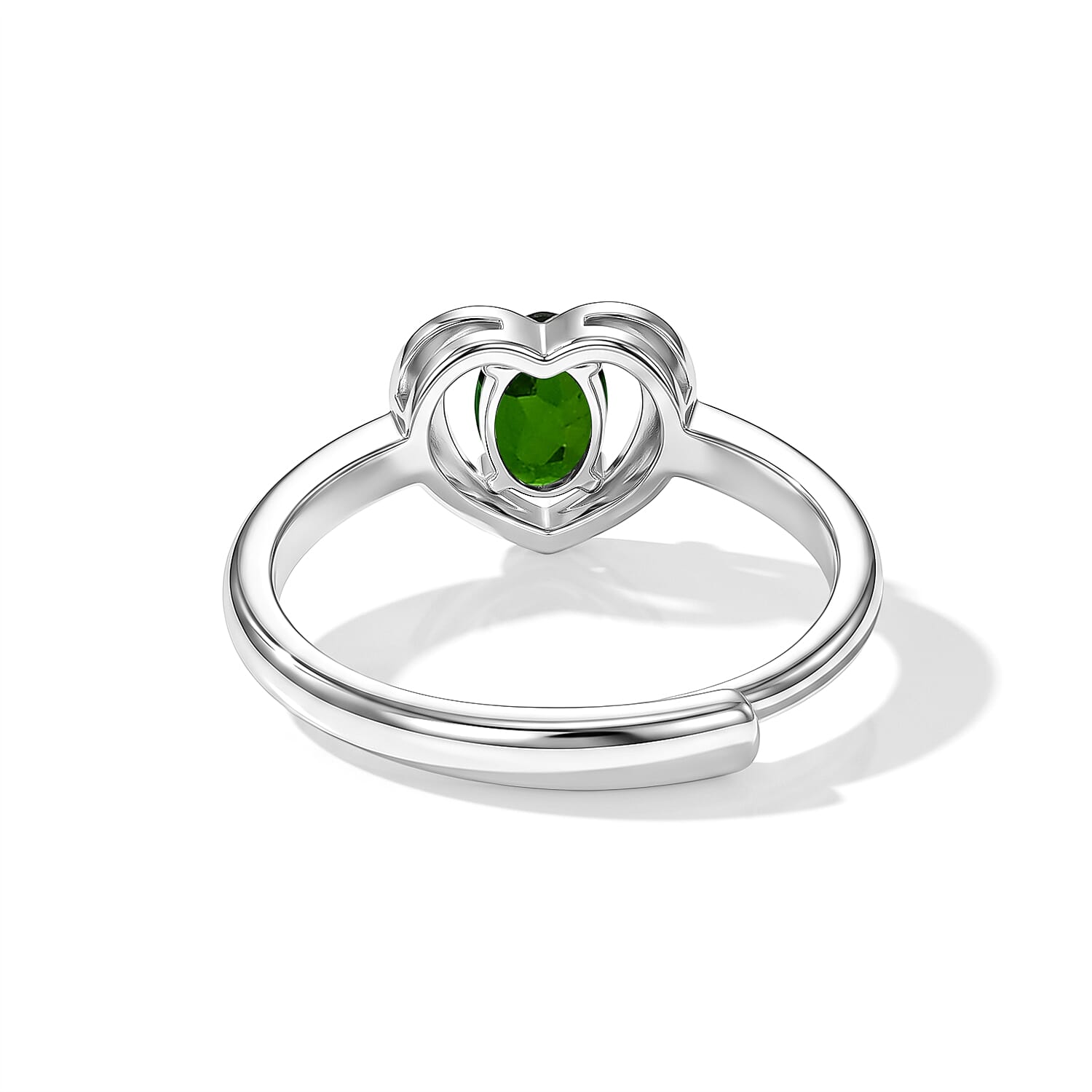 Diopside and Simulated Diamond 2.50 ctw Heart Ring in Silvertone (Adjustable)