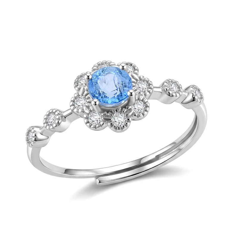Blue Topaz and Simulated Diamond 2.50 ctw Ring in Silvertone (Adjustable)
